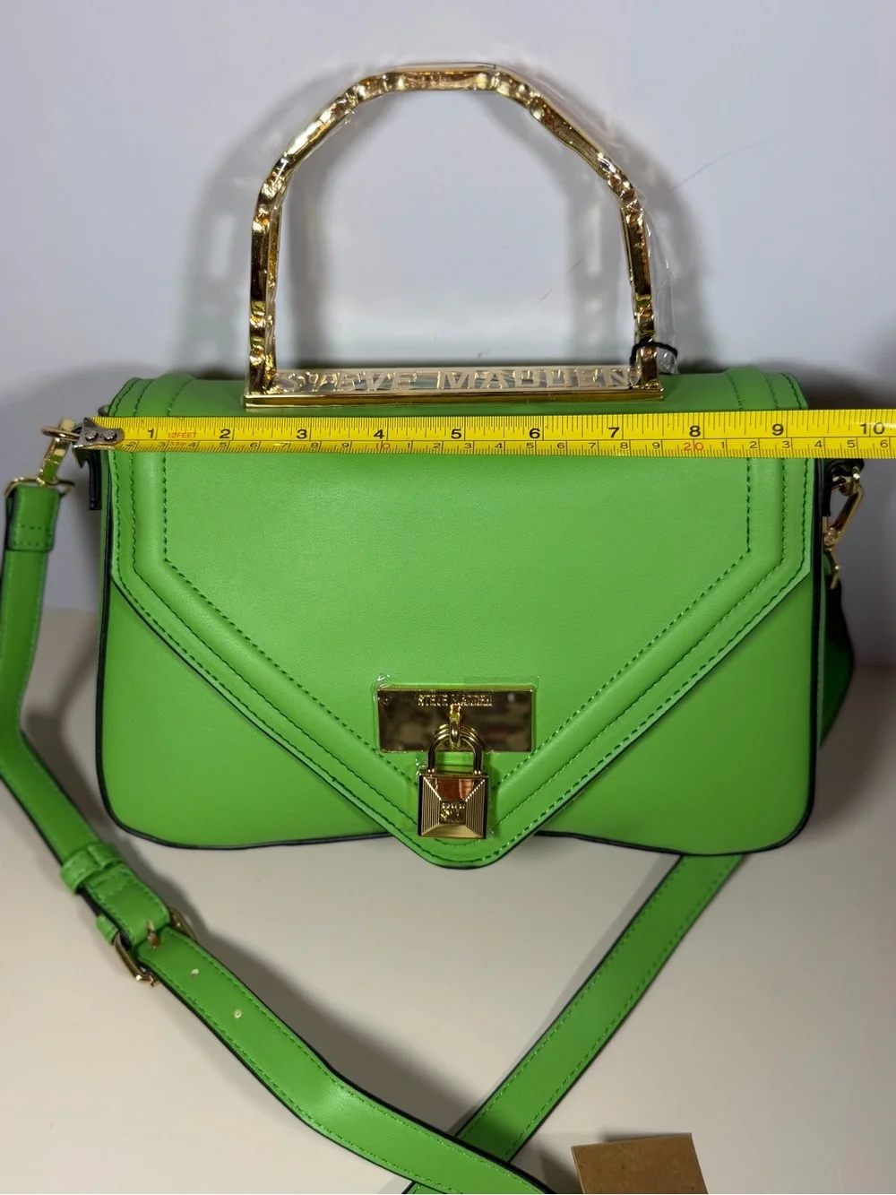 Steve Madden Lime Green Leather Crossbody Satchel with Gold Handle